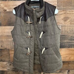 Hollyland Brown Be My Vest Leather Trim Herringbone Vest Size Small